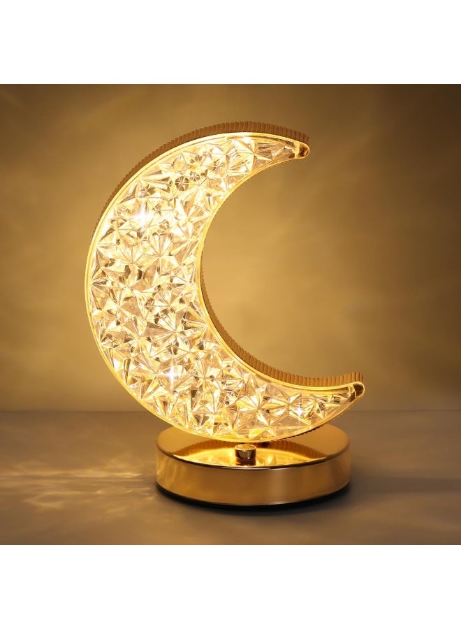 Crescent Moon Table Lamp, Stepless Dimmable Touch Lamp with 3 Colors, Rechargeable Night Light with USB Port, Ramadan Moon Light Bedside Lamp for Nightstand Desk Bedroom Living Room Home Decor
